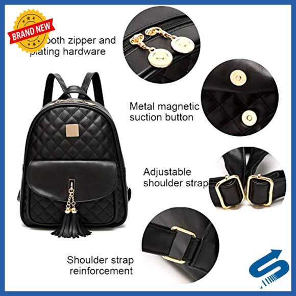 Quilted Vegan Leather Mini Backpack Set with Wristlet and Card Wallet main image 5